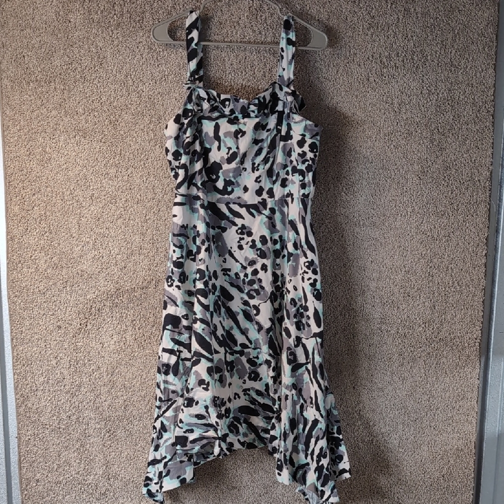 Lane Bryant Asymmetrical Animal Print Dress Black White Blue Sleeveless‎